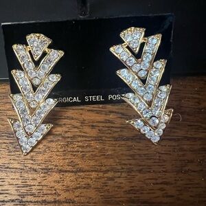 Gold and Silver V-Shaped Earrings with Sparkling Gemstones